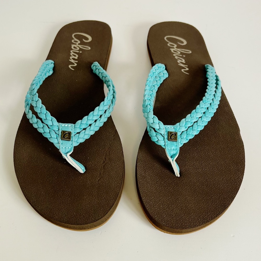 Cobian Leucadia Flip Flop Sandals Blue Turquoise Braided Womens Size 8
